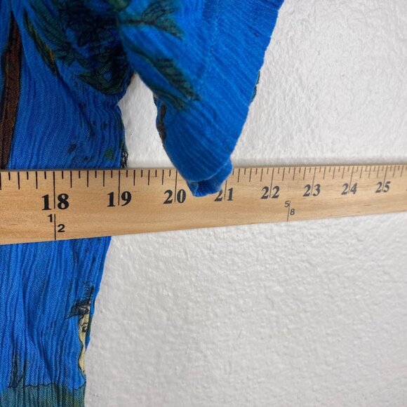 La Cera House Patio Dress Blue L Crinkle Muumuu Safari Animals Zebra Giraffe - Picture 9 of 10